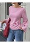 Women's long sleeve boat neck pera blouse with back waist tie detail - 4