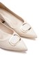 Women's Beige Skin-Color Stylish Buckle Detailed Open-Back Pointed-Toe Short Thick-Heeled Comfortable Evening Dress Stiletto - 6