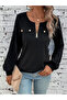 Women's long sleeve waffle knit blouse with collar, zipper detail, and decorative pockets. - 4