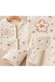 Girl's Cream-Colored Patterned Double-Layered Quilted Coat with Fiber Filling Inside - 3