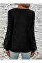 Women's long sleeve waffle knit blouse with collar, zipper detail, and decorative pockets. - 7