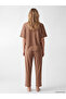 Ozmarka New Season Brown Crew Neck Patterned Women's Capri Pajama Set - 4