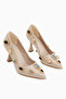 Rina Beige Pointed Toe Heeled Women's Shoes with Stone Accessories - 3