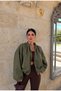 Women's Zippered High Collar Pleated Balloon Sleeve Premium Suede Fabric Crop Oversize Bomber Jacket - 2
