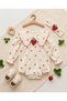 Baby Girl 100% Cotton Strawberry Patterned Bandana Romper -Ecru - 4