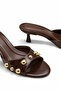 Brown Heeled Slippers with Gold Accessories, Summer Slippers, Bitter Brown Patent Leather Studded Detailed Round Toe Slippers - 7