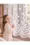 Heart Patterned Knitted Tulle Girls' Room White Medium Pleated Honeycomb Top Children's Room with Cornice Special Size
