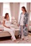 New Season Ecru Smoked Patterned Breastfeeding-Friendly Design Lace Detailed Wide Strap 100% Cotton Maternity Pajama Set - 2