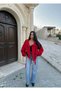 Red Stand Collar Belted Trench Coat - 6