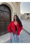 Red Stand Collar Belted Trench Coat