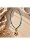 Kly-1070 Turquoise Grained Gold Ring Natural Stone Necklace |   Eos Collective - 4