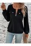Women's long sleeve waffle knit blouse with collar, zipper detail, and decorative pockets. - 3