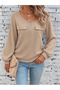 Women's long sleeve waffle knit blouse with collar, zipper detail, and decorative pockets. - 2