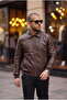 Basic Slim Fit Polo Collar Leather Jacket