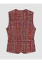 Ozmarka New Season Red Patterned Belted Women's Tweed Vest - 7