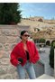 Red Vera Balloon Sleeve Bomber Jacket
