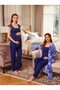 New Season Navy Blue Patterned Breastfeeding-Friendly Design Lace Detailed Wide Strap 100% Cotton Maternity Pajama Set - 4