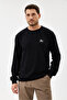 Black Crew Neck Regular Fit Cotton Basic Sweatshirt