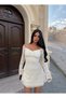 Ecru Boat Neck Laced Dress