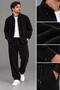 Men's Black Velvet Top and Bottom Set, Casual Stylish Combination - 2