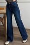 Women's High Waist Washed Wide Leg Palazzo Jeans 3241 Dark Blue - Premium Series - 3