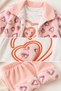 Baby Girl Set with Heart Patterned Velvet Jacket, 3-Piece Top and Bottom Set - 6