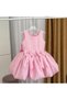 Balloon Skirt Bowknot Girls Evening Dress Party School Dress-Pink