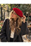 Women's Red Plush Painter Beret - 2