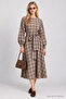 Belted Checkered Flared Woven Dress Lnt0018 Beige Blue