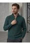 Men's Dark Green Half-Zip Turtleneck Selanik Knitwear Sweater - 2