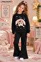 Winter, Spring, and Autumn Girls' Black Spanish Flared Bottoms and Black Sweat Top
