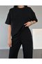 Basic T-Shirt Sweatpants Jogger - Black Plain Bottom Top Sweatpants Set Oversize Crew Neck