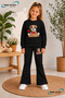 Winter, Spring, and Autumn Girls' Black Spanish Flared Bottoms and Black Sweat Top