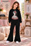 Winter, Spring, and Autumn Girls' Black Spanish Flared Bottoms and Black Sweat Top
