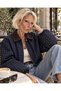 Oxford Navy Blue Plaid Contrast Collar Bomber Jacket / Coat
