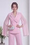 Women's Double-Breasted Jacket with Chiffon Sleeve Detail and Straight-Leg Pants Set in Pink, Brown - 6