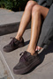 Tomass Women's Brown Dark Genuine Suede Lace-Up Sneaker - 6