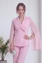 Women's Double-Breasted Jacket with Chiffon Sleeve Detail and Straight-Leg Pants Set in Pink, Brown - 4