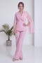 Women's Double-Breasted Jacket with Chiffon Sleeve Detail and Straight-Leg Pants Set in Pink, Brown