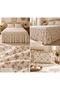 Wild Flowers Beige Vintage Pastel Floral Patterned 100% Cotton Elastic Fitted Sheet Set with Ruffle Skirt - 7