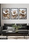 White Flower with Gold Leaves 3 Piece Wooden Framed Painting Act - 4