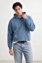 Kirli Mavi Oversize/Geniş Kesim Sırtı Nakış Detaylı Kapüşonlu Sweatshirt TMNAW25SW00142 - 5