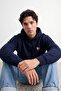 Navy Blue Hooded Oversize/Wide Cut Fox Embroidered Sweatshirt Tmnaw27Sw00032 - 9