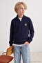 Navy Blue Cotton Printed Stand Collar Regular Boys' Knitted Sweatshirt Tkdaw26Sw00038 - 2