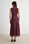 Bordo Skater/Belden Açılan Puantiyeli Dik Yaka kolsuz Maxi Astarlı Örme Elbise TWOAW27EL00190 - 4