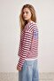 Açık Pembe Çizgili Baskılı Oversize/Geniş Kesim Bisiklet Yaka Uzun Kollu Örme T-Shirt TWOAW27TS00057 - 2
