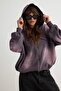 Mor Kalın Extra Oversize/Geniş Kesim Kapüşonlu Eskitme/Soluk Efektli Örme Sweatshirt TWOAW27SW00176 - 2