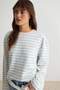 Light Blue Striped Front and Back Slogan Printed Knitted T-Shirt Twoaw27Ts00121