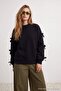 Black Bow Detail Oversized/Loose Fit Thick Fleece-Lined Knit Sweatshirt TWOAW25SW00249