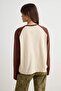 Vizon Kahverengi %100 Pamuk Renk Bloklu Oversize Beyzbol Reglan Kol Örme T-Shirt TWOAW27TS00110 - 4